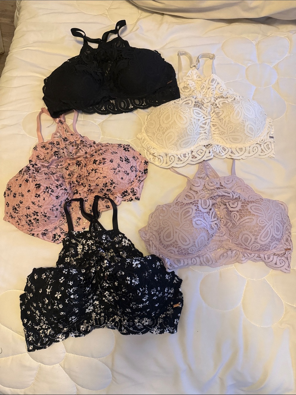 Lace High-Neck Bralette - Black, White, Pink, Lavender, Floral and Brown